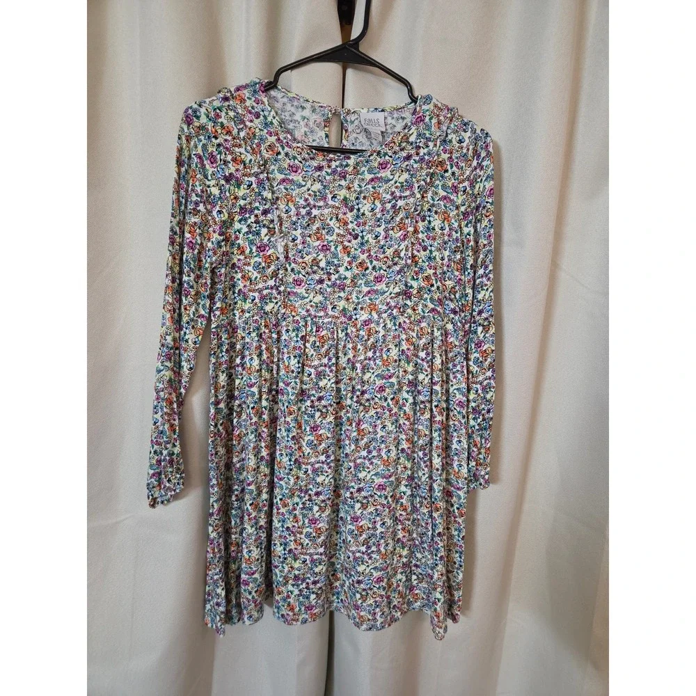 Falls Creek Girls XL 14/16 Floral Long Sleeve Babydoll Dress Multi-Color Ruffle